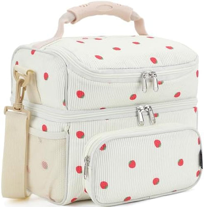 FlowFly Double Layer Cooler Insulated Lunch Bag Adult Lunch Box Large Tote Bag for Men, Women, With Adjustable Strap,Front Pocket and Dual Large Mesh Side Pockets