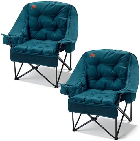 EVER ADVANCED 2 Set Camping Chair Detachable Cushion Supports 400LBS Green