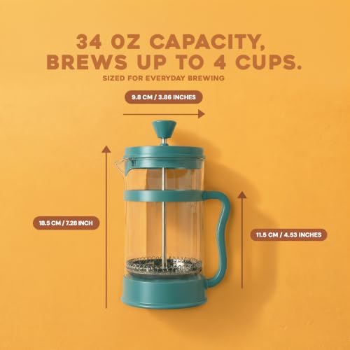 Utopia Kitchen Borosilicate Glass French Press Coffee Maker 34 Oz, Aqua