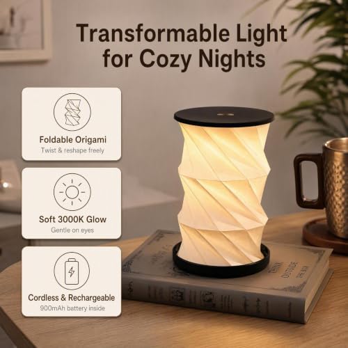 LONRISWAY Portable Travel Paper Lamp with Touch Dimmer, Rechargeable Foldable LED Table Lamp, Warm Light Battery Powered Night Light for Bedroom, Living Room, Camping, Gift for Women Men