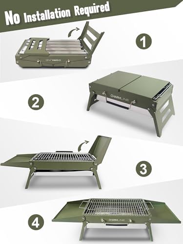 Charmline 15 x 11 inches Portable Charcoal BBQ Grill, Foldable Compact Camping Barbecue for 2–4 People, Ideal for Camping, Tailgating, Beach, Picnic & Tabletop Use, Green