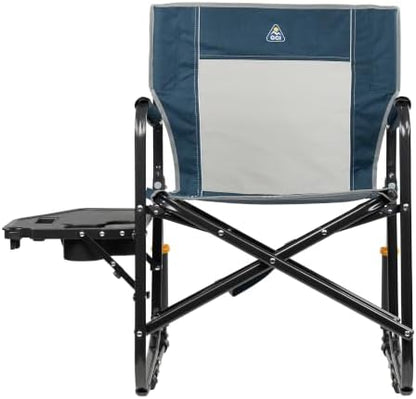 GCI OUTDOOR Freestyle Rocker with Side Table Camping Chair | Portable Folding Rocking Chair with Solid, Durable Armrests, Drink Holder & Comfortable Backrest — Heathered Indigo