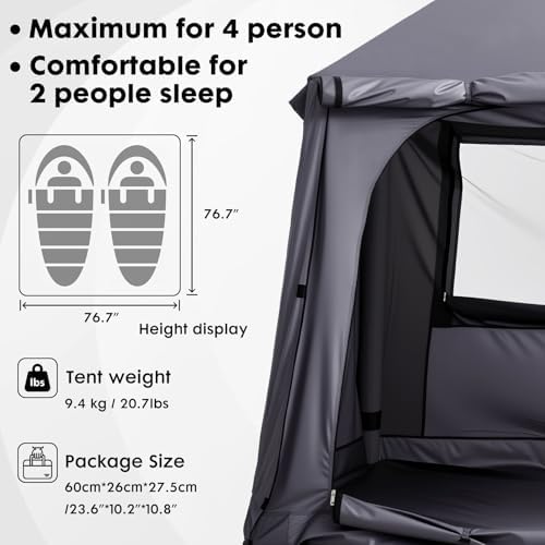 Inflatable Camping Tent with Electric Air Pump - 420D Heavy Duty Oxford - 5 Min Auto-Inflation - Panoramic Stargazing Skylight - 4 Season Luxury Glamping Cabin, 4-10 Person Multiple Sizes