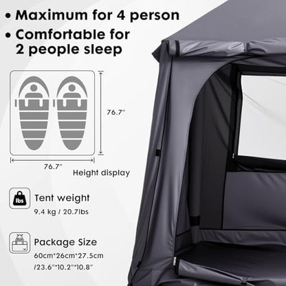 Inflatable Camping Tent with Electric Air Pump - 420D Heavy Duty Oxford - 5 Min Auto-Inflation - Panoramic Stargazing Skylight - 4 Season Luxury Glamping Cabin, 4-10 Person Multiple Sizes