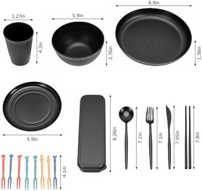 Generic Dinnerware Set for 4, 20 Piece Reusable Plates Bowls and Cutlery Set, Microwave Safe Dishwasher Safe Dinnerware with Storage Box, Ideal for Travel Camping & Picnics