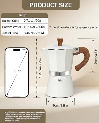 Coffee Maker Stovetop Espresso Maker 6 Cup Aluminum Moka Pot Percolator 10oz 300ml Easy Brewing for Electric Ceramic Stoves Home Camping Italian Cuban Café Classic White