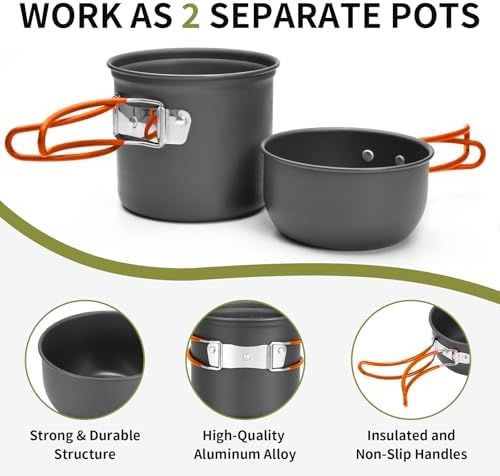 aiGear 8pcs Camping Cooking Set for 1-2 People with Pot Cutlery Stove Stand