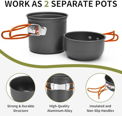 aiGear 8pcs Camping Cooking Set for 1-2 People with Pot Cutlery Stove Stand