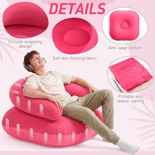 Novabright 4 Pcs Inflatable Chairs for Adults Blow Up Games Chairs Folding Portable Flocking Inflatable Sofa for Living Room Learning Camping Party (Hot Pink)