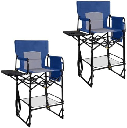Romswi 2 Pack 30" Extra Tall Folding Camping Chairs, Heavy Duty Director Chairs with Side Table, Cup Holder & Storage Pocket, 400 LBS Support, Portable Outdoor Chairs for Camping, Sports, Events, Blue