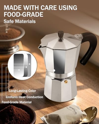 Coffee Maker Stovetop Espresso Maker 12 Cup Aluminum Moka Pot Percolator 20oz 600ml Easy Brewing for Electric Ceramic Stoves Home Camping Italian Cuban Café Classic Silver