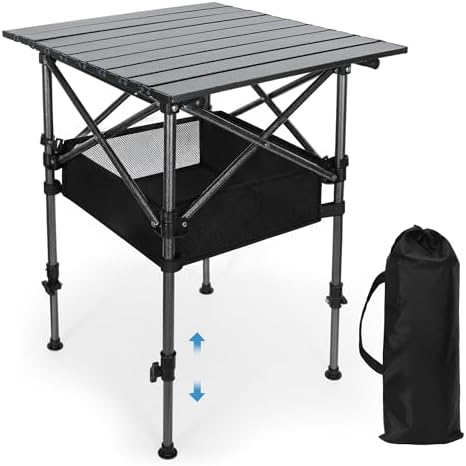 19.7"L x 20.9"W Folding Camping Table with Adjustable Height Black