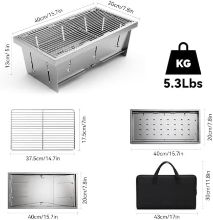Portable Stainless Steel Charcoal Grill, Foldable Tabletop BBQ Grill for Camping, Backpacking, Hiking, Picnic - Ultra Compact & Lightweight