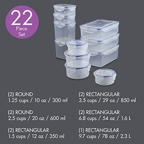 LocknLock Easy Essentials Food Storage lids/Airtight containers, BPA Free, 22 Piece, Clear