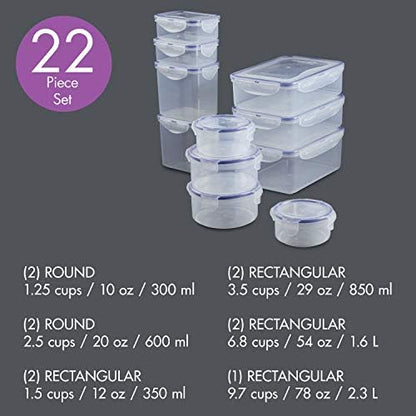 LocknLock Easy Essentials Food Storage lids/Airtight containers, BPA Free, 22 Piece, Clear