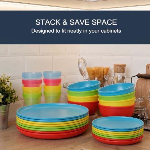 56 Piece Dinnerware Set for 8, Lightweight Unbreakable Plates Bowls