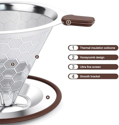 Pour Over Coffee Maker, Reusable Stainless Steel Filter