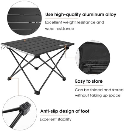 MOON LENCE Ultralight Folding Camping Table, Compact,Portbale with Carry Bag, for Outdoor Cooking, Picnic, Camp, Boat, Travel (Black - S)