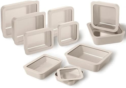 20-Piece Glass Food Storage Containers Set with Lids (10 Containers + 10 Lids) | Microwave-Safe Airtight Seal, Oven-Safe Ceramic-Coated Glass | Zero Plastic, No PFAS/PFOA/BPA [Crema]