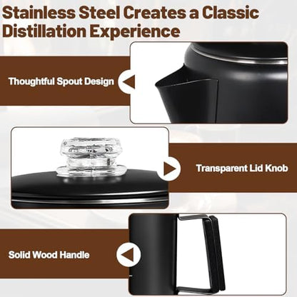 9 Cup Percolator 304 Stainless Steel Coffee Pot Coffee Maker Coffee Machine with Solid Wood Handle Transparent Knob Stovetop Greca Mocha for Induction Home and Camping 1500ml 50.7oz Black