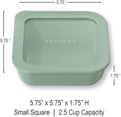 Glass Food Storage Container with Lid, 2.5-Cup Small Square | Microwave-Safe Airtight Lid, Oven-Safe Ceramic-Coated Glass | Zero Plastic, No PFAS/PFOA/BPA, Reusable [Willow]