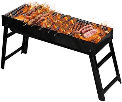 Gardenised Portable Standing Charcoal Grill Foldable Stainless Steel BBQ for Camping Backyard Tailgating Hiking Picnic Travel Beach Party Garden Gathering Poolside Cooking Skewers & Outdoor Barbecue