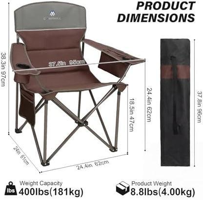 Oversized Camping Chairs 2 Pack - Heavy Duty 400LBS Padded Lawn Chair with Cooler Bag,Cup Holder,Side Pocket,Collapsible for Outdoor,Camp,Fishing & Garden,Maroon