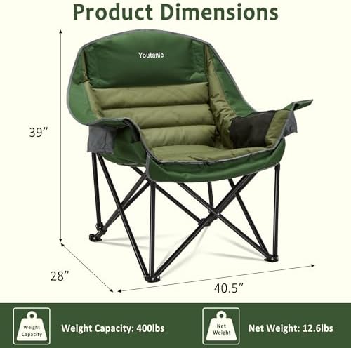 Youtanic Oversized Camping Chair, Portable Folding Camping Chairs