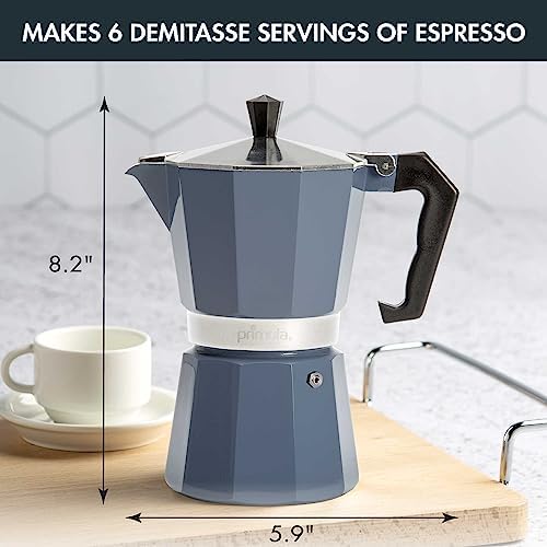 Primula Classic Moka Pot Stovetop Espresso and Coffee Maker, Italian and Cuban Cafetera for Rich Espresso Brewing, Durable Aluminum Greca Coffee Maker with Easy Grip Handle, 6-Cup, Blue