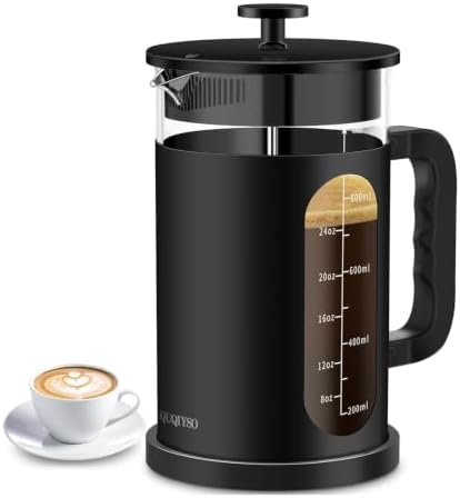 QUQIYSO French Press 34oz, Stainless Steel & Thickened Glass Coffee Press