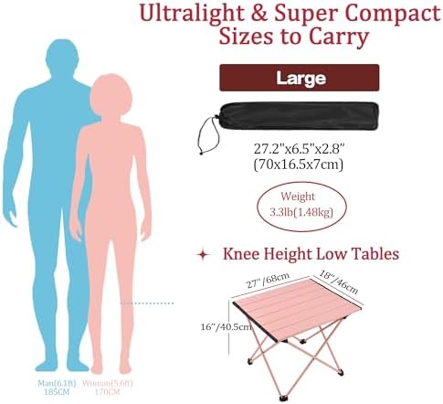 Grope Portable Beach Table for Sand, Folding Camping Table (Pink-L)