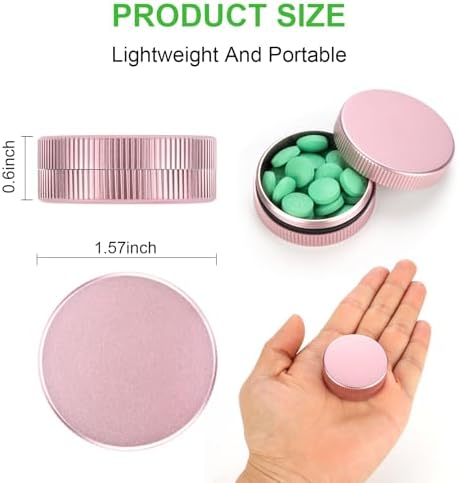 Aluminium Pill Case, 2Pcs Small Metal Pill Boxes for Purse, Tiny Waterproof Medicine Organizer Container, Portable Round Vitamin Holder, Compact Medication Dispenser Caddy for Camping, Travel - Pink