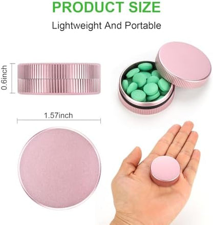 Aluminium Pill Case, 2Pcs Small Metal Pill Boxes for Purse, Tiny Waterproof Medicine Organizer Container, Portable Round Vitamin Holder, Compact Medication Dispenser Caddy for Camping, Travel - Pink