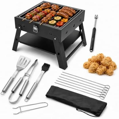 Small Portable BBQ Charcoal Grill: Mini Foldable Table Top Barbecue Grills