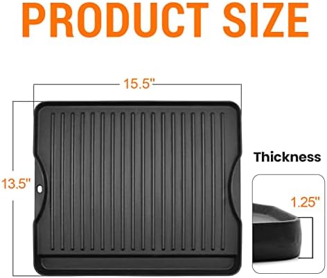 GGC Reversible Cast Iron Grill Griddle for All Camp Chef 14" and 16" Stoves, Double Side Griddle for Camp Chef Explorer 2-Burner, 3-Burner, Single Burner Stove, Cooking Surface 14" x 16"