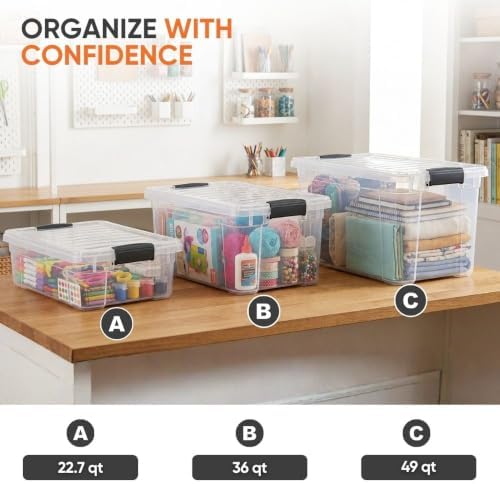 Superio Storage Bins with Lids, Clear Plastic Containers for Organizing, Stackable Totes, BPA Free, Odor Free, Organizer Boxes for Home, and Dorm (6 Pack, 36 Qt)