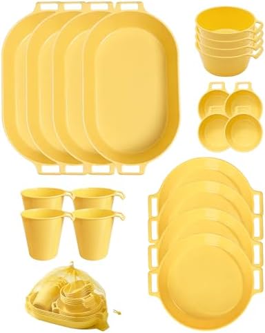 Dinnerware Set for 4, 21-Piece Unbreakable Plates and Bowls Set