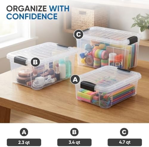 Superio 3.4 Quart Clear Plastic Storage Boxes with Lids, Stackable Organizer Containers, BPA-Free Storage Bins for Home, Office, School & Dorm, 1 Pack