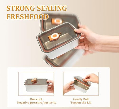7 Pack 304 Stainless Steel Food Containers with Leakproof Lids, Reusable Metal Storage Containers, Oven/Dishwasher/Freezer Safe