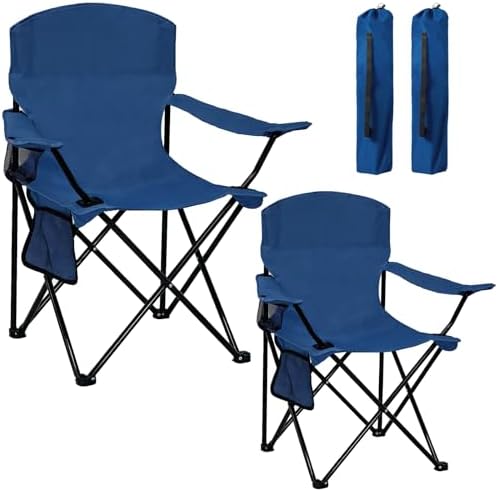 Camping Chair 2 Pack Portable Folding Chair, Supports 300lbs, Lightweight Stable Outdoor Chair for Camping Hiking Fishing Beach Travel Picnic, Compact Collapsible Camping Seat, Midnight Blue