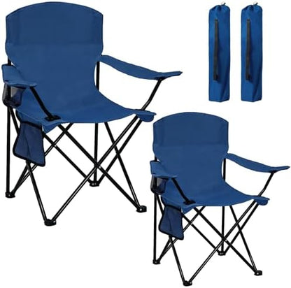 Camping Chair 2 Pack Portable Folding Chair, Supports 300lbs, Navy Blue