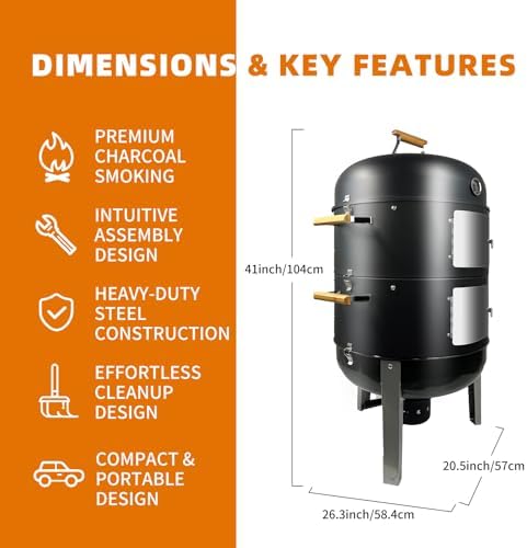 Vertical Charcoal Smoker Grills: Premium 20.5 Inch BBQ Meat Smokers