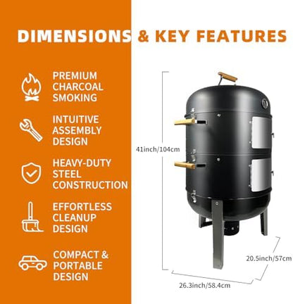 Vertical Charcoal Smoker Grills: Premium 20.5 Inch BBQ Meat Smokers