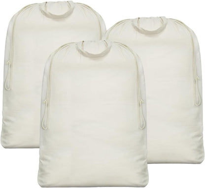 3pcs Breathable Cotton Canvas Laundry Drawstring Bags with Carrying Handles & Shoulder Strap, Cotton Laundry Hamper Basket Replacement Liner Bags