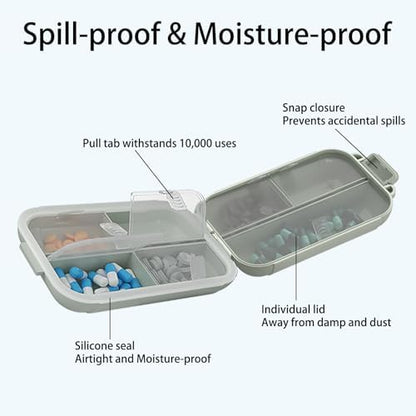 7 Compartments Travel Pill Organizer, Foldable Portable Airtight Pill Box
