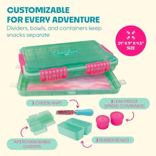 SubSafe Charcuterie Safe 2.0 with Ice Pack - Waterproof Charcuterie Board with Lid, Customizable Dividers, Mini Containers & Cheese Knife - BPA-Free, Food Safe Tackle Box Organizer - Seafoam Green