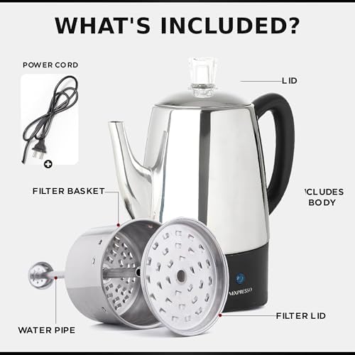 Mixpresso 10 Cup Electric Percolator Coffee Pot, Stainless Steel