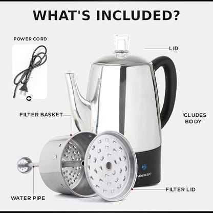Mixpresso 10 Cup Electric Percolator Coffee Pot, Stainless Steel