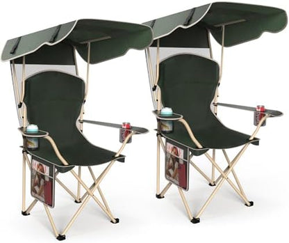 VTOY Portable Folding Camping Chair with Canopy, Outdoor Sun Shade Chair