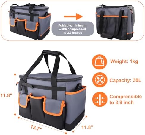 Large BBQ Grill Caddy with Paper Towel Holder, Foldable Insulated Picnic Organizer Bag for Outdoor Grilling, Tailgating, Camping, RV Trips, Must-Have Storage for Cooking Tools Supplies